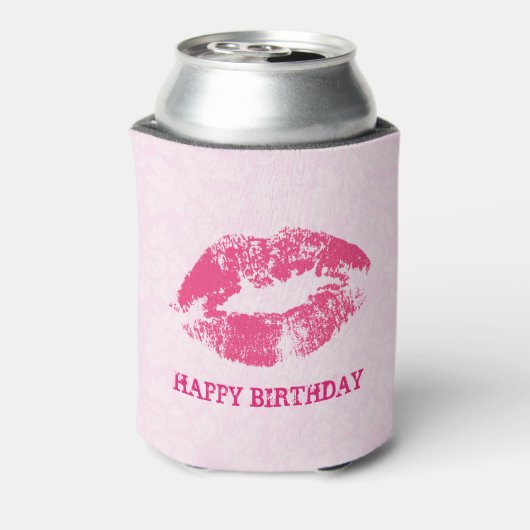 Roze damast en roze lippen blikjeskoeler (Blikje Achterkant)