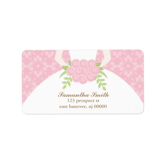 Roze Damast en Trouwjurk Etiket (Voorkant)