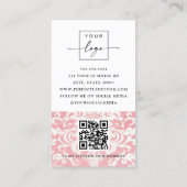Roze damast floral logo QR code Visitekaartje (Achterkant)