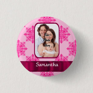 Roze damast fotosjabloon ronde button 3,2 cm