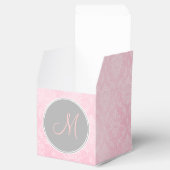 Roze Damast Grijs Monogram Favor Box Bedankdoosjes (Geopend)