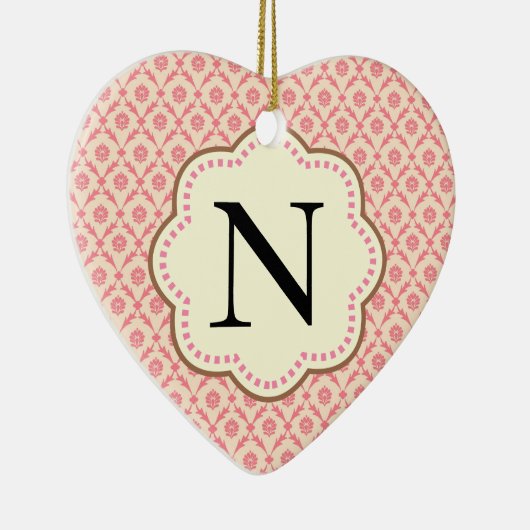 Roze Damast Hart Keramisch Ornament (Rechts)