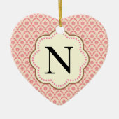 Roze Damast Hart Keramisch Ornament (Voorkant)