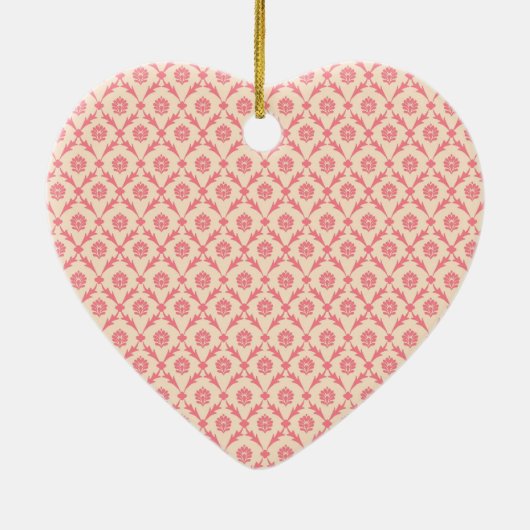 Roze Damast Hart Keramisch Ornament (Achterkant)