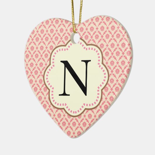 Roze Damast Hart Keramisch Ornament (Links)