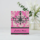 Roze Damast Kroonluchter paris mode Briefkaart (Staand voorkant)
