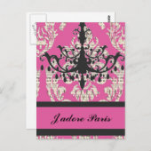 Roze Damast Kroonluchter paris mode Briefkaart (Voorkant / Achterkant)
