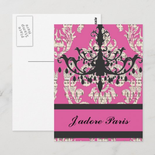  Roze Damast Kroonluchter paris mode Briefkaart (Voorkant / Achterkant)