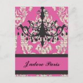  Roze Damast Kroonluchter paris mode Briefkaart (Voorkant)