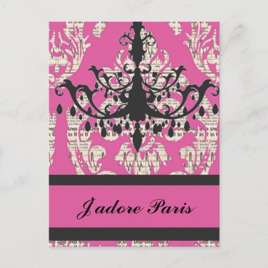 Roze Damast Kroonluchter paris mode Briefkaart (Voorkant)