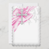 Roze Damast Kruis Eerste Communie Kaart (Achterkant)