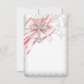 Roze Damast Kruis Eerste Communie Kaart (Achterkant)