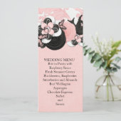 Roze Damast Liefde Vogel Bruiloft Menu (Staand voorkant)