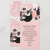 Roze Damast Liefde Vogel Bruiloft Menu (Voorkant / Achterkant)