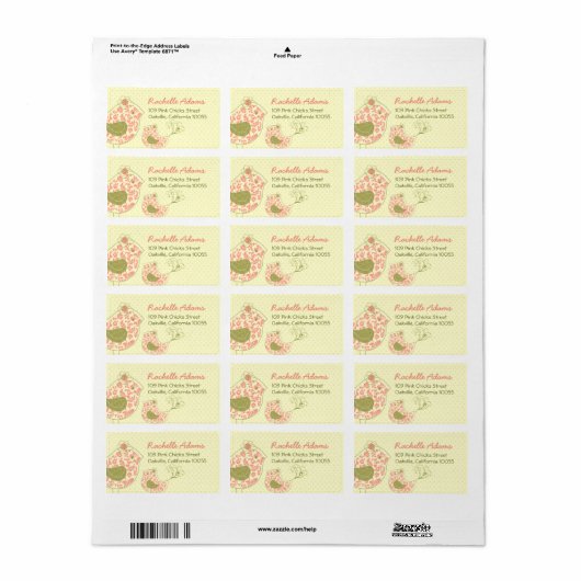 Roze Damast Mama & Baby Meisje Vogels Chique Adres Etiket (Full Sheet)