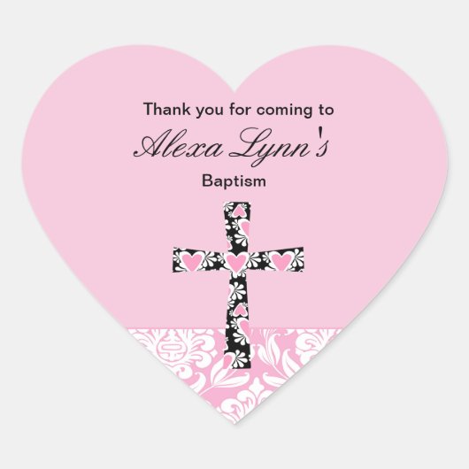 Roze Damast Meisjes DoopDank u sticker (Voorkant)