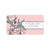 Roze Damast Musical Hummingbird Vogelkooi RSVP Etiket (Voorkant)