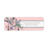 Roze Damast Muzikale Kolibrie Kooi Etiket (Voorkant)