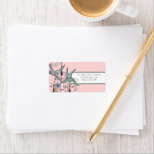 Roze Damast Muzikale Kolibrie Vogelkooi RSVP Etiket