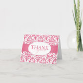 Roze Damast op Witte Blank Bruiloft Dank u Kaart (Voorkant)