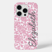 Roze Damast Patroon met Grijze Naam Case-Mate iPhone Case (Achterkant)
