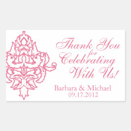 Roze Damast Rechthoek Bruiloft Stickers