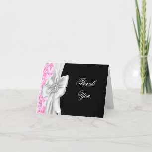 Roze Damast Roze Zwarte Bedankkaartjes Bedankkaart