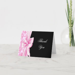 Roze Damast Roze Zwarte Bedankkaartjes Bedankkaart