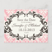 Roze Damast Save the Date ansichtkaart Aankondigingskaart (Voorkant)