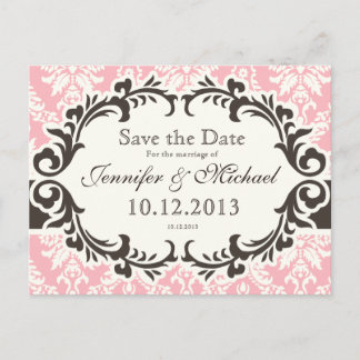 Roze Damast Save the Date Briefkaart