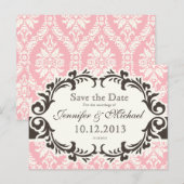 Roze Damast Save the Date Briefkaart (Voorkant / Achterkant)