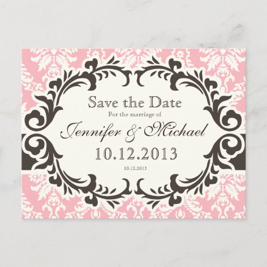 Roze Damast Save the Date Briefkaart (Voorkant)