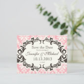 Roze Damast Save the Date Briefkaart (Staand voorkant)