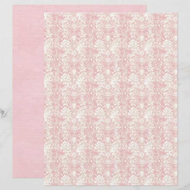 Roze damast scrapbookpapier Vintage Coquette (Voorkant / Achterkant)