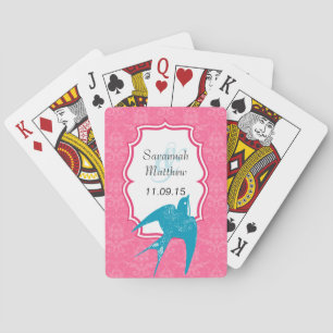Roze Damast Teal Swallow Trouwkaartspel Pokerkaarten
