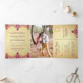  roze damast traditionele indiase bruiloft drieluik uitnodiging (Binnen)