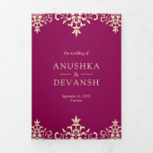  roze damast traditionele indiase bruiloft drieluik uitnodiging (Cover)