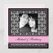 Roze Damast Trouw Verlovingsaankondiging Aankondiging (Voorkant / Achterkant)