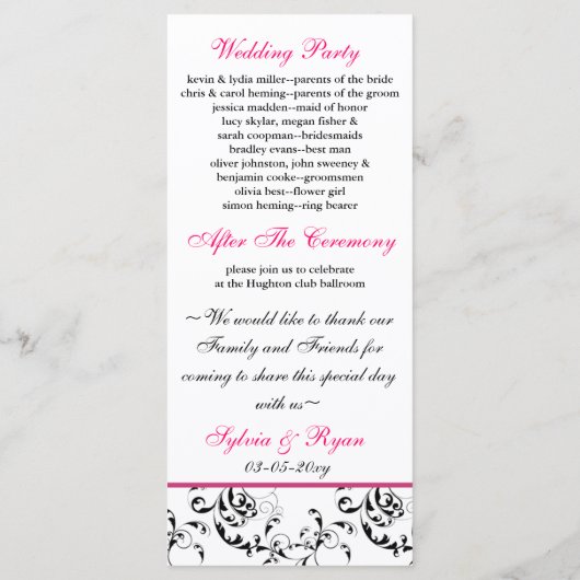 roze damast Trouwprogramma Programmakaart (Achterkant)