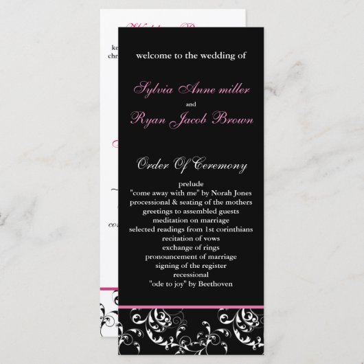 roze damast Trouwprogramma Programmakaart (Voorkant / Achterkant)