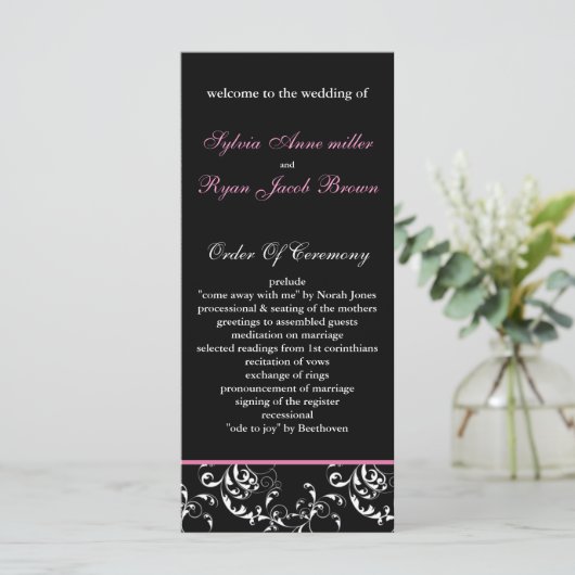 roze damast Trouwprogramma Programmakaart (Staand voorkant)