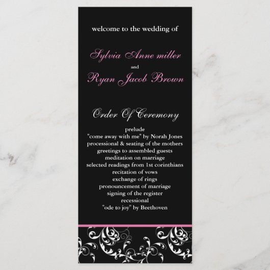 roze damast Trouwprogramma Programmakaart (Voorkant)