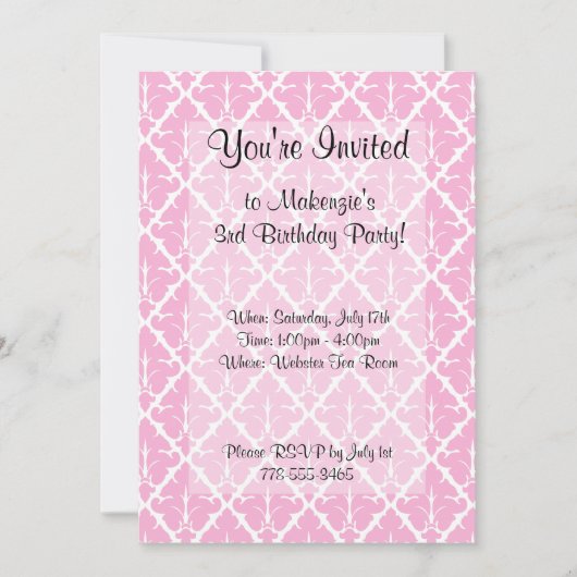 Roze Damast Uitnodigingen (Voorkant)