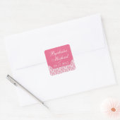Roze Damast Vierkante Bruiloft Stickers (Envelop)
