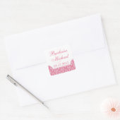 Roze Damast Vierkante Bruiloft Stickers (Envelop)