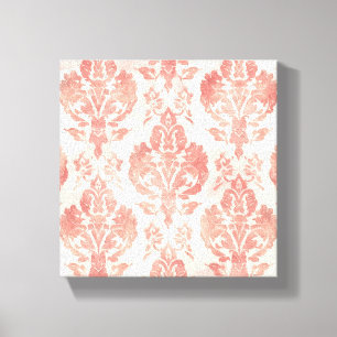 Roze Damast Waterverf Bloem Motief Vintage Patroon Canvas Afdruk