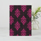 Roze damast & zwarte trouwuitnodigingen kaart (Staand voorkant)