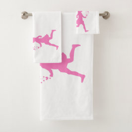 Roze dame. bad handdoek