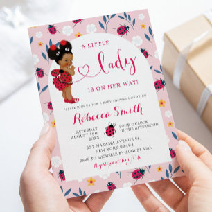 Roze Dame Bug Afro-Amerikaans Meisje Baby shower Kaart