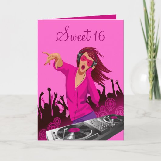 Roze Dame DJ Sweet 16 Kaart (Voorkant)